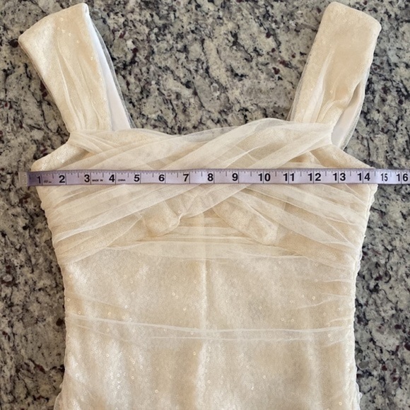 NWT Ralph Lauren ivory ruching mesh overlay sequin bodycon dress 6 NN17 - Picture 10 of 12